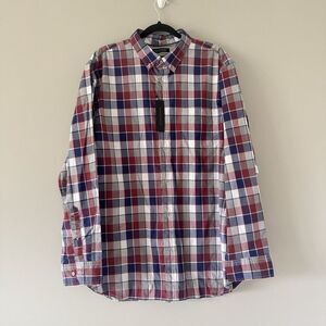 NWT Banana Republic XXL Red Blue Plaid‎ Custom 078 Long Sleeve Button Down Shirt